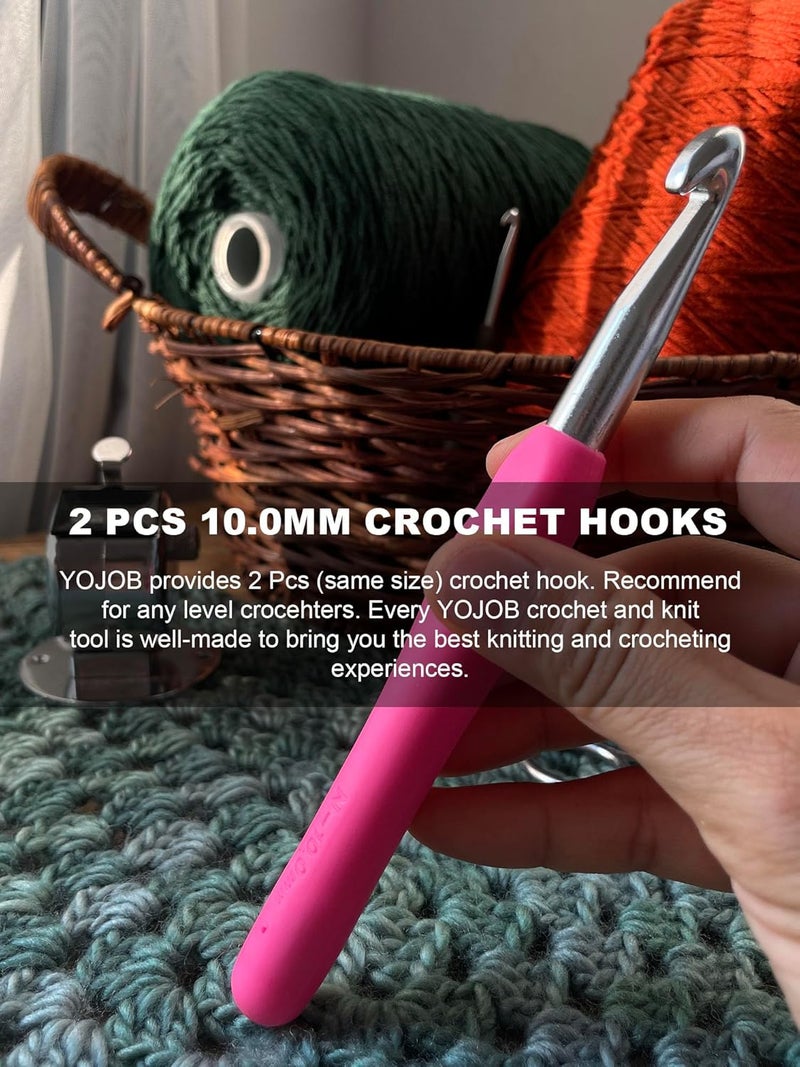 YOJOB 2Pcs 10mm Large Crochet Hooks, Ergonomic Crochet Hook for Arthritis and Beginners, Extra Long, Smooth, Comfortable (Size N / 10.0mm) - Image 5